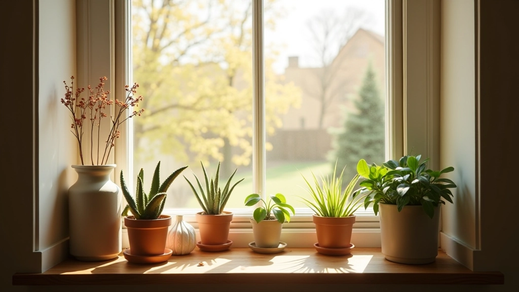 Sunlit window in a British home with natural light streaming across wooden windowsill at different angles throughout the day