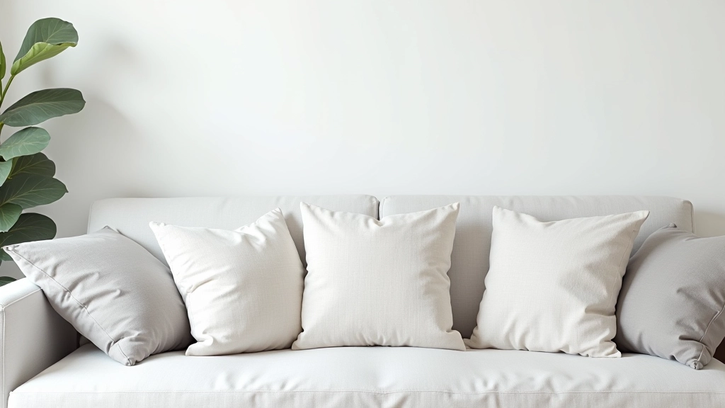 Three foundational cushions arranged on a neutral sofa showing base layer placement and spacing technique
